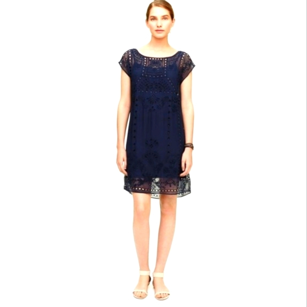 Club Monaco Navy Naoise Embroidered Dress Silk - Picture 8 of 9